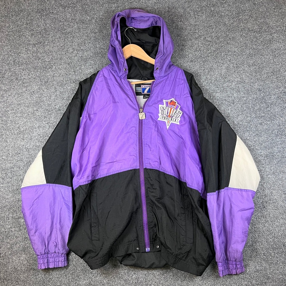Vintage Logo 7 Phoenix Suns NBA Windbreaker Jacket Mens Large Purple Black 90s